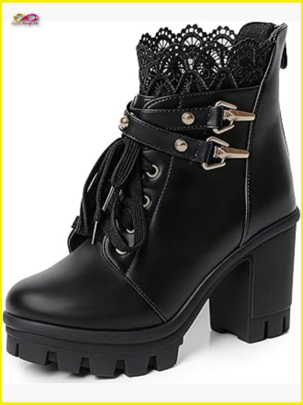 Chunky Heel Combat Booties Zip Lace-Up Buckle Rivets Punk Goth Platform Boots
